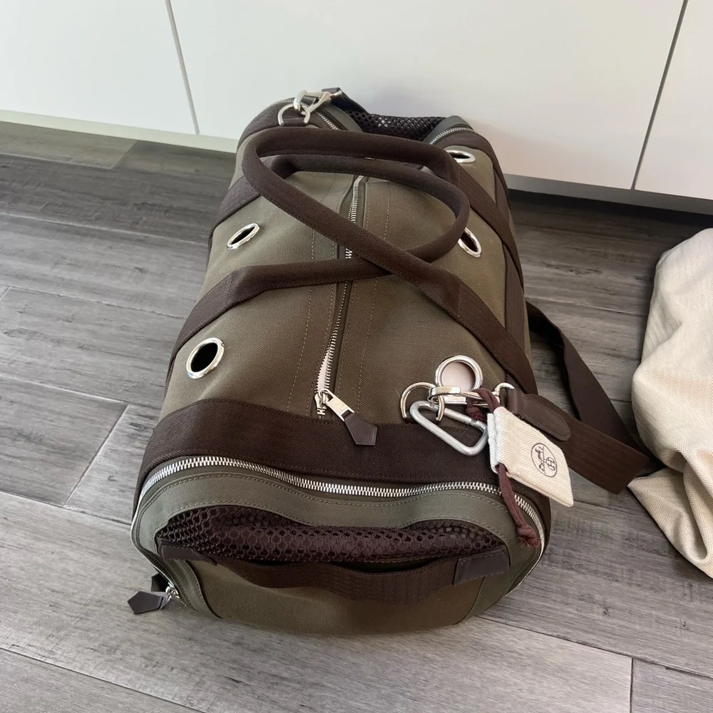 Hermes Careying Dog Travel Bag - Green Canvas